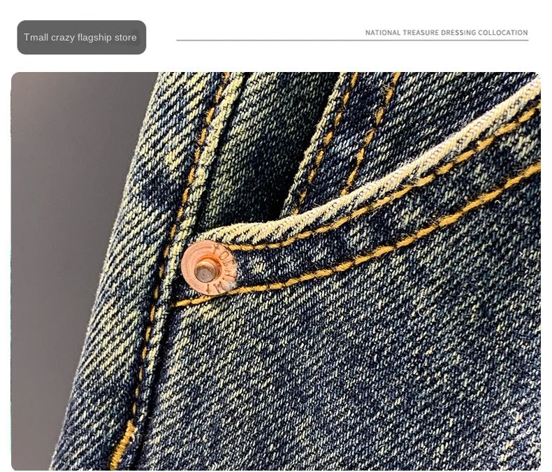 High Street Trendy Marke Retro Distressed Loose Harlan Jeans Herren Frühling und Herbst Neue personalisierte trendige Patch lange Hosen Me