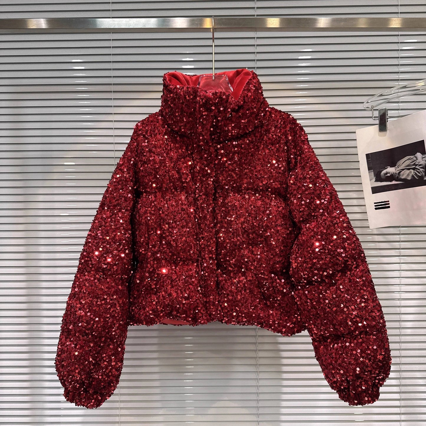 DEAT Winter New Fashion Heavy Industry Colorful Sequin Stand Collar Warm Jacket For Women Cotton-padded Coat 11A07258