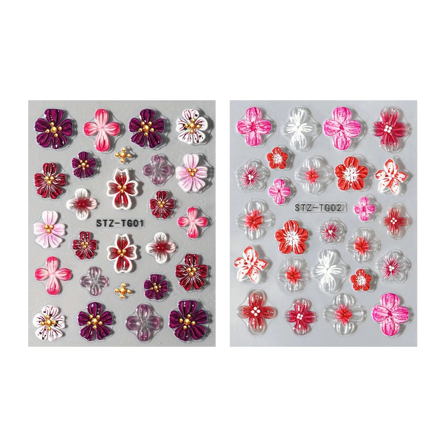 Embossed 5D Flower Nail Stickers Pink/Purple Floral Nail Decal Stickers for DIY Manicure Women Party Wedding Dating Daily Use