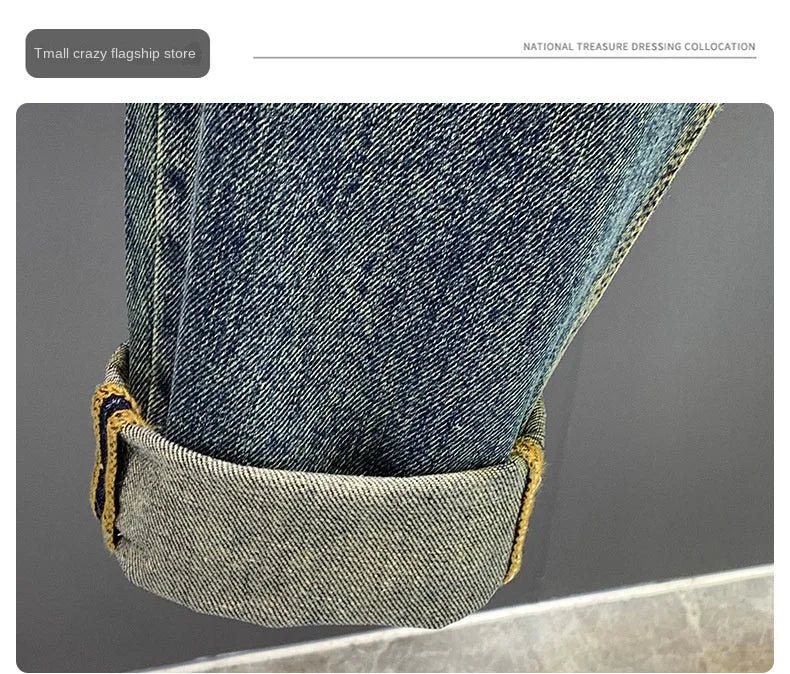 High Street Trendy Marke Retro Distressed Loose Harlan Jeans Herren Frühling und Herbst Neue personalisierte trendige Patch lange Hosen Me