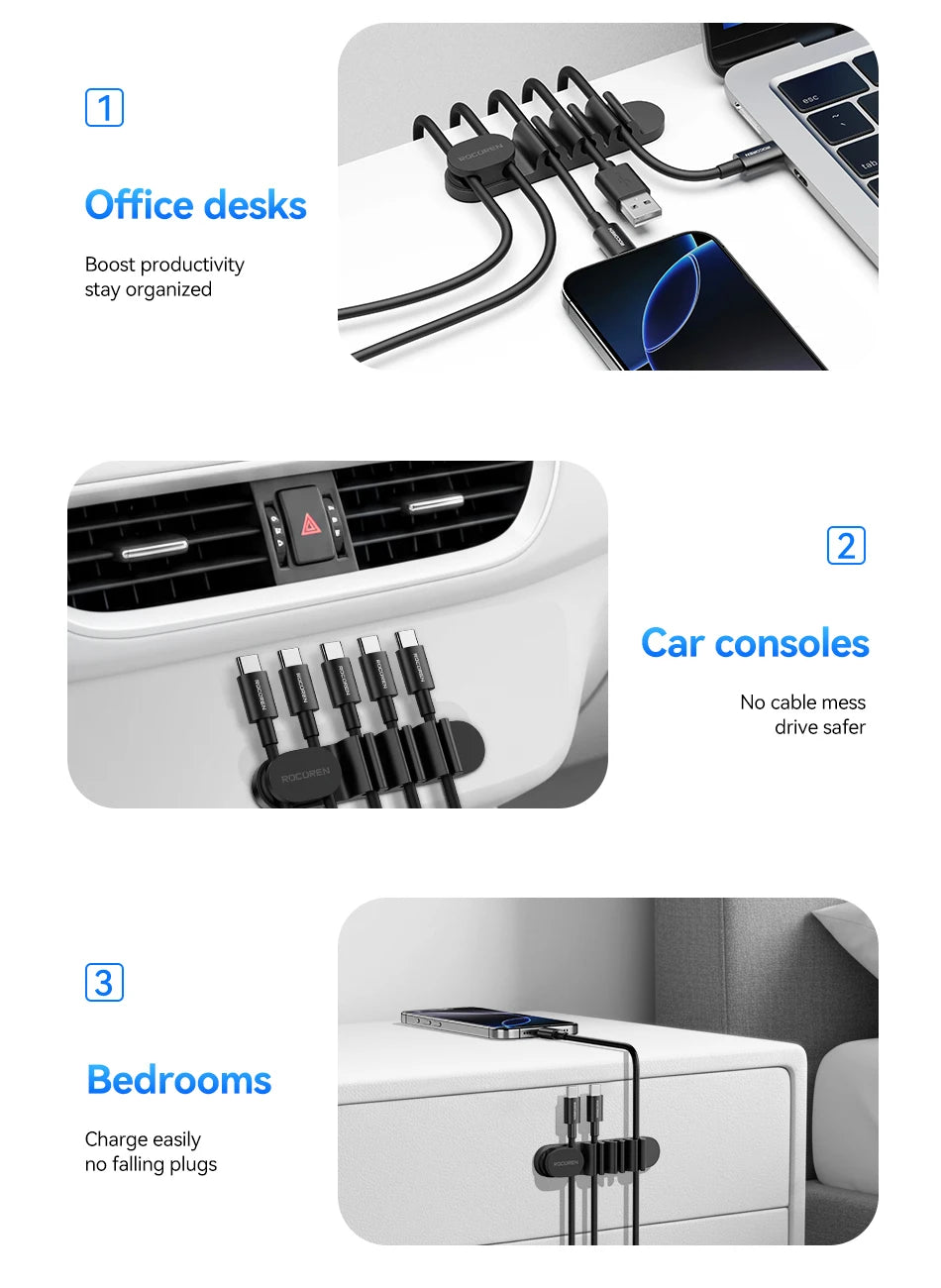 Organizer Silicone 5 Hole Cables Winder Flexible Wire Management Clips For Cable ClearanceCordProtector For Charger
