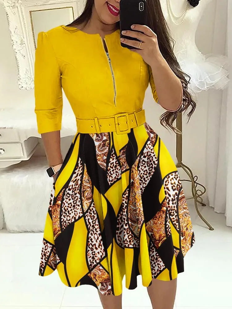 Casual O-neck Long Sleeve Dress Office Lady Spring Autumn Fashion Elegant Striped Print Pleated Dresses For Women 2023 Female