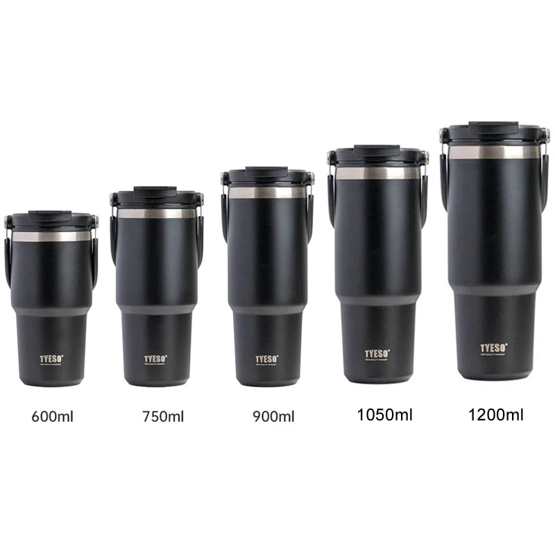 Tyeso 600ml 900ml 1200ml Tumbler Coffee Cup Stainless Steel Vacuum Thermal Insulated Iced Mug Cold Storage Large Capacity Flask