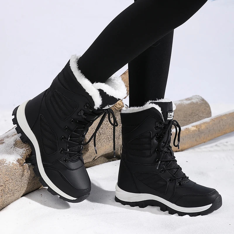 Ladies' fashionable snow boots, solid color design, round toe style, ultra-fine fiber outer layer, fabric lining, rubber sole, t
