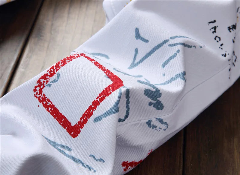 High Street Fashion Herren Jeans Nachtclub Schwarz Weiß Farbe Persönliche Designer Bedruckte Jeans Männer Punk Hosen Dünne Hip Hop Jeans