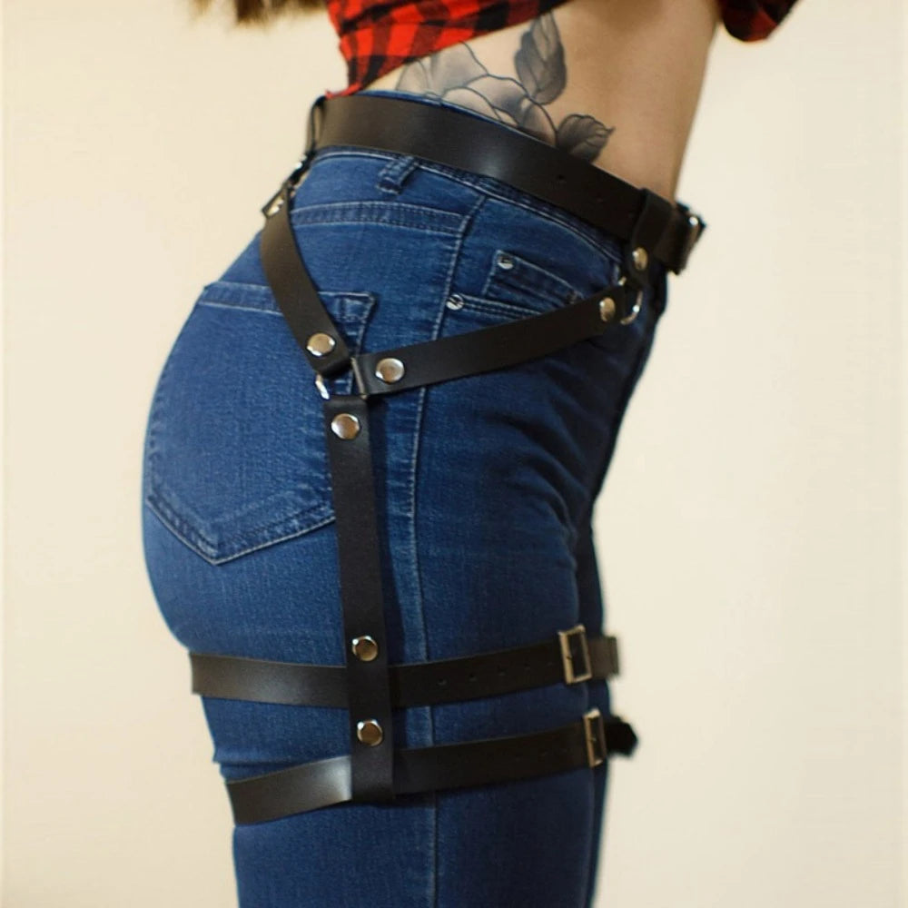 Harness for Women Sexy Leg Harness Suspenders PU Leather Harness Belts Street Style Gothic Daily Wear Clothing Accessories