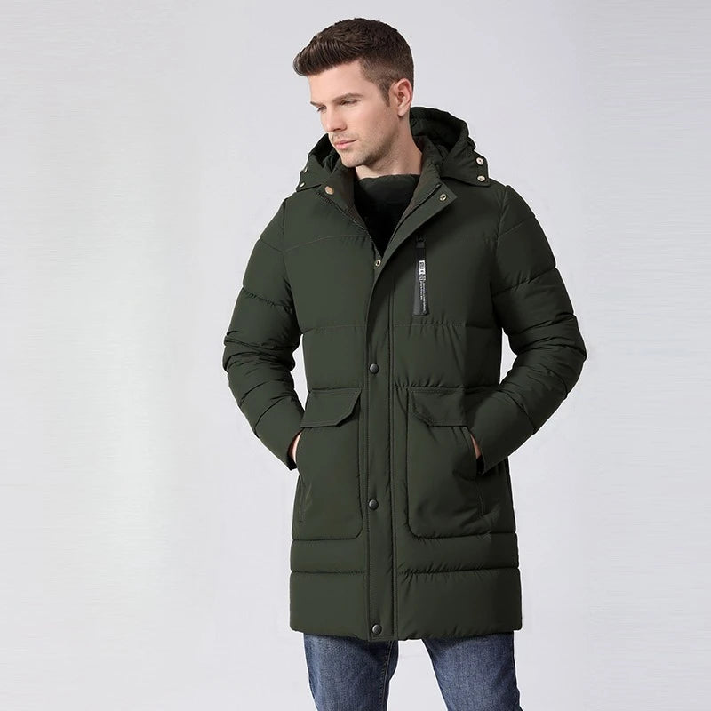 Winter Coat for Men Winter Jackets Water Resistant Warm Thicken Casual Versatile Puffer Coat Men Mid Length Cotton Padded Jacket