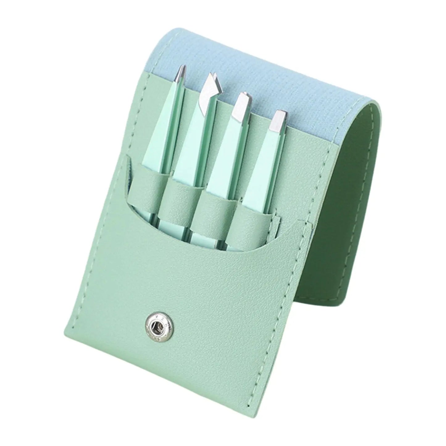 4Piece Tweezers for Women, Tweezer Set for Facial Hair Eyebrow Tweezers Men Eyebrow Chin Twizzers Kit Hair Grooming with Leather