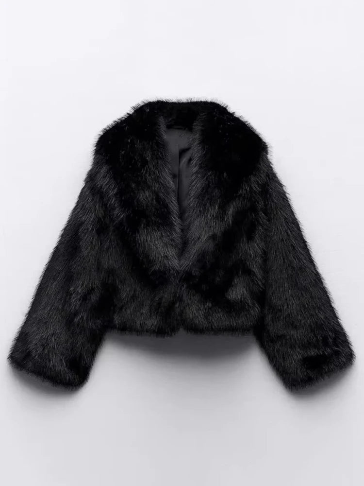 DEAT Fashion Faux Fur Coat Women's Lapel Loose Long Sleeve Black Thick Warm Plush Short Jacket Winter 2024 New Tide 7AB6349