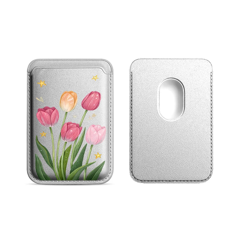 Tulip Flowers Leather Card Wallet Cases Phone Card Holder Magnetic Case Suitable For all iPhone for Magsafe Card Phone Back Bag