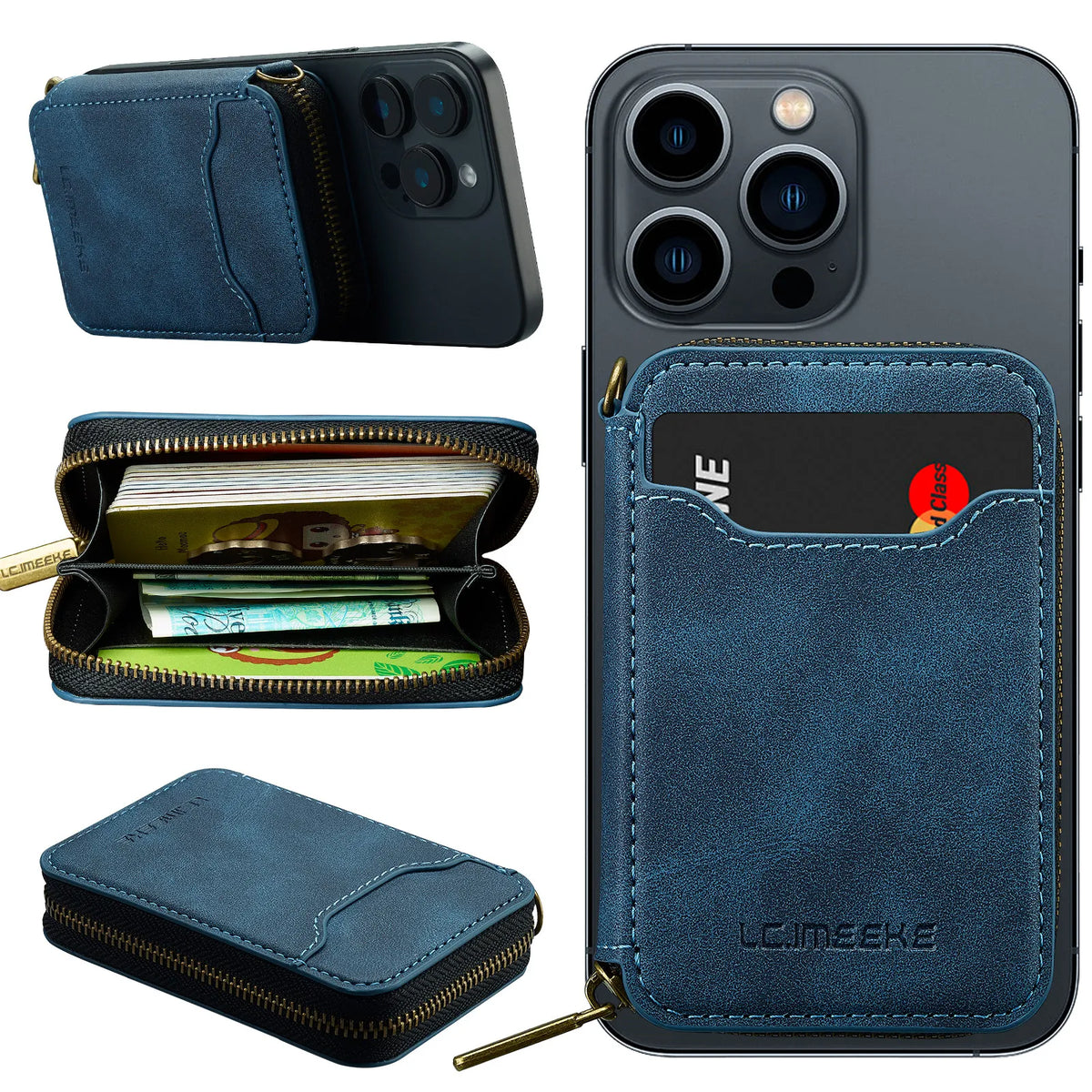 Magnetic Attraction Zipper Leather Card Slot Wallet for iPhone 17 Samsung Galaxy Google Xiaomi Phone MagSafe Magnetic Phone Bag