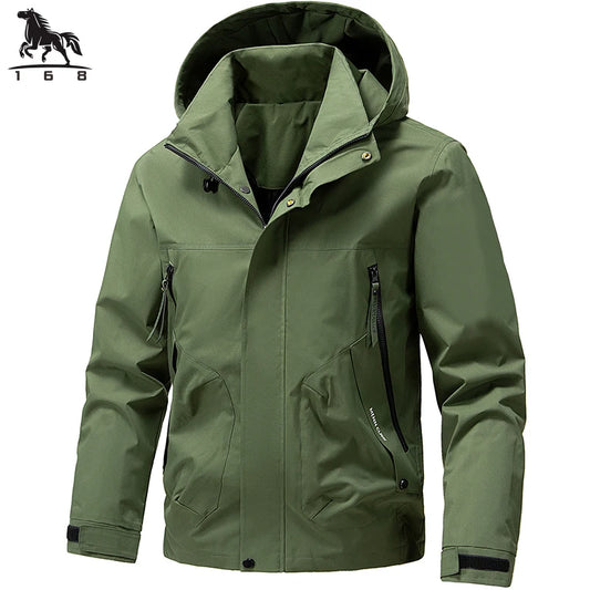Jacket Mens Spring autumn New men jacket  solid color hooded Jackets casual coat Men's business coats Size M-4XL 5XL Hat detacha