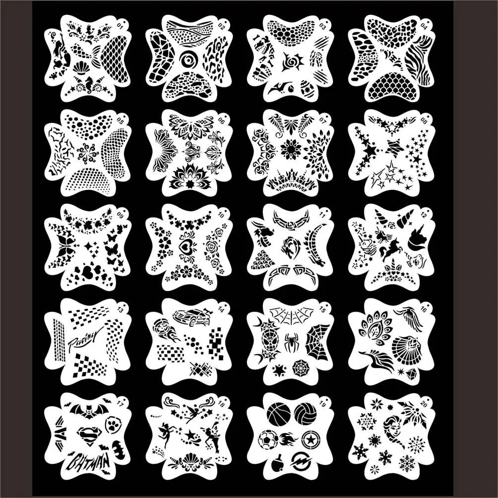 100 PATTERNS Face and Body Paint Stencils Set with Spider, Scales,Mermaid, Animals for Children and All  Body and Girl