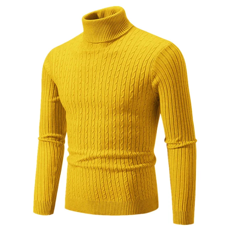 2025 New Men Solid Colour Turtleneck Sweater Black , White , Royal Blue, Fashion Simple Male Casual Pullover Tops