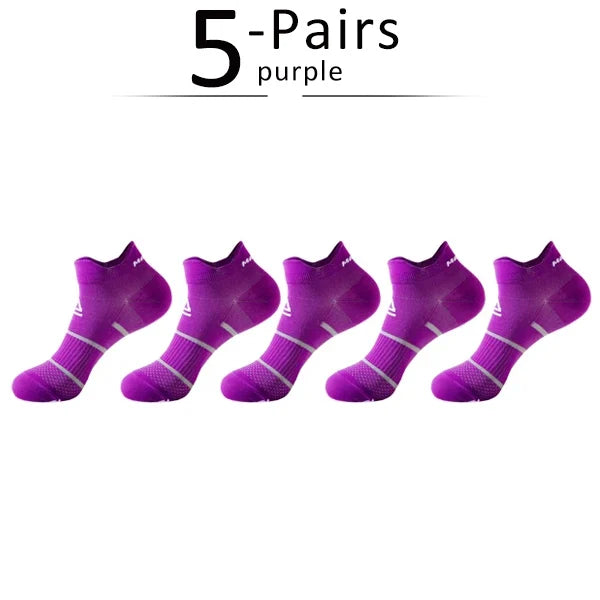 5 Pairs Man Sport Socks Professional Nylon Compression Sweat-Absorbing Quick-Drying Non-Slip Fitness Marathon Ankle Crew Socks