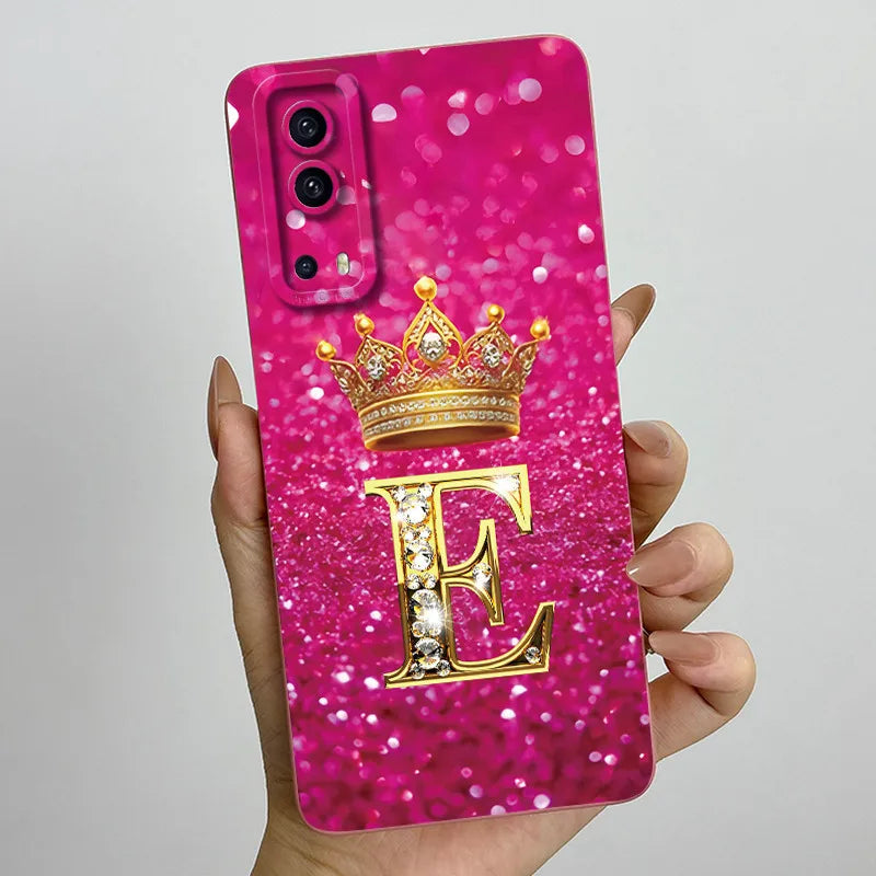 For Vivo Y72 5G V2041 Case Crown Letters Liquid Silicone Soft Phone Cases For Vivo Y52 5G V2053 Y72 Camera Protection Back Cover