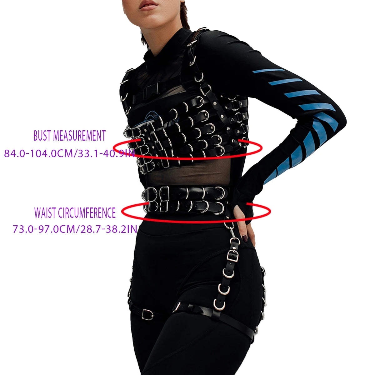 Harness PU Leather Metal Ring Adjustable Shoulder Strap Gothic Chest Belt Set Punk Accessory For Rave Party Dating Festival