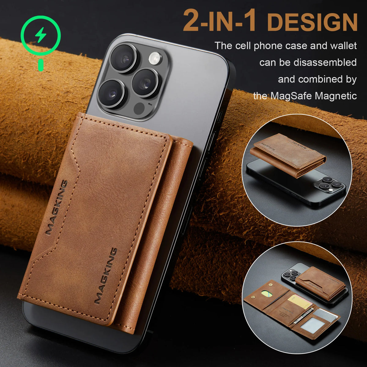 For IPhone 12 13 14 15 16 17 18 Pro Max For Magsafe Leather Wallet Magnetic Cellphone Card Holder Bank Card Strong Magnet Case