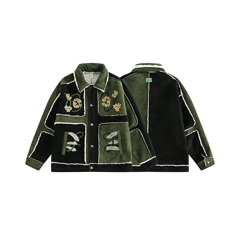 Men's Cotton-padded Jacket  New Style Men's Embroidery Color Patchwork Parkas Men's Winter Thickened Senior Sense Suede coat