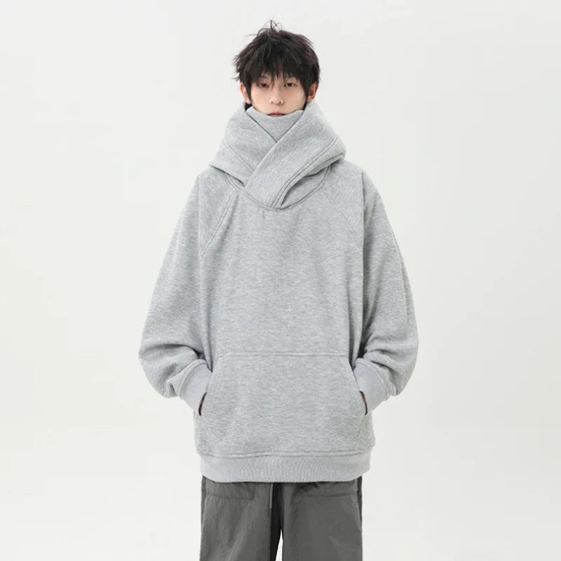 Autumn New High Neck Sweatshirt Men Pile Up Collar Hoodie Harajuku College Style Ninja Sweatshirt Casual Sports Loose Couple Top