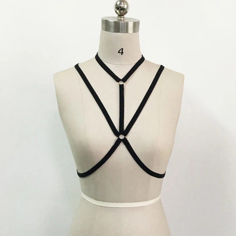 Sexy Alluring Bustier Bandage Cage Cupless Bra Goth Lingerie Elastic Lingerie Bandage Belt Crop Tops