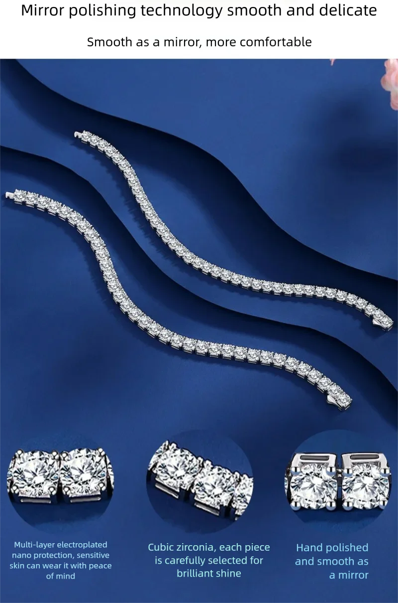 2.5/3/4/5mm Moissanite Tennis Bracelet 925 Sterling Silver Plated White Gold Bracelet for Women Man Sparkling Party Jewelry