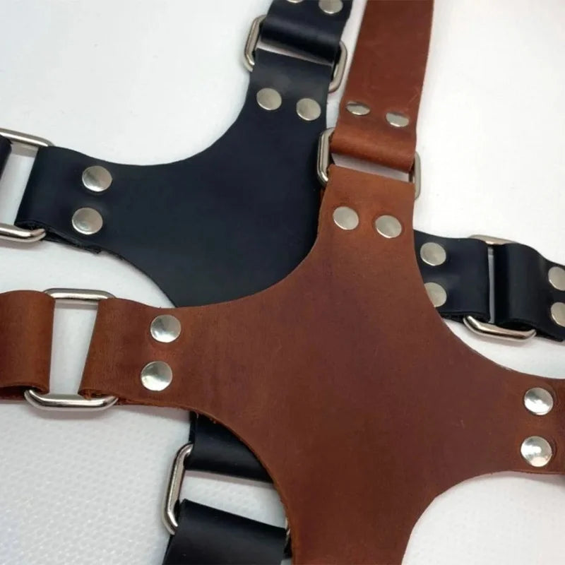 Steampunk Punk PU Leather Chest Harness for Men, Adjustable Suspender Braces Costume Accessory for Burning Man Rave Cosplay Part