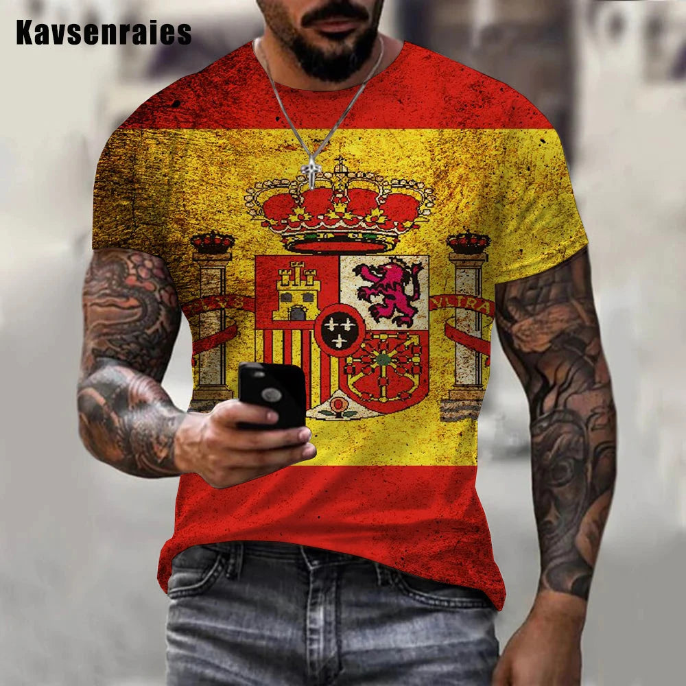 Newest Cool Summer Unisex Spain Flag 3D Print T-Shirt Men Casual Spain T-shirt Funny Short Sleeve Printing 3d Oversized T Shirt