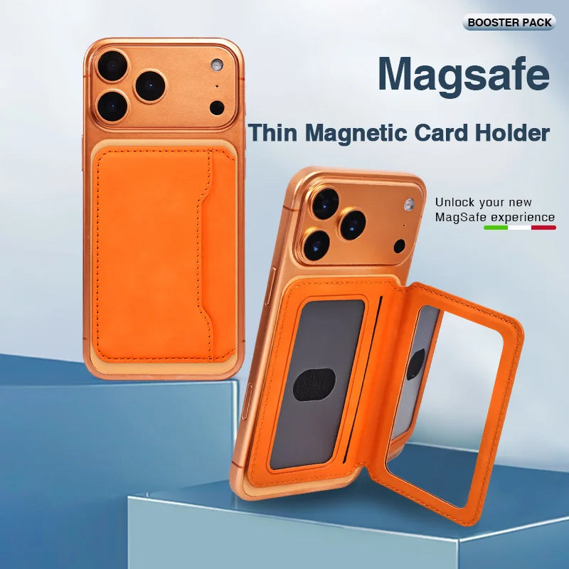 Thin Leather Wallet Magnetic Cellphone Card Holder For IPhone 16 15 14 13 18 17 Pro Max For Magsafe Bring Your Own Makeup Mirror