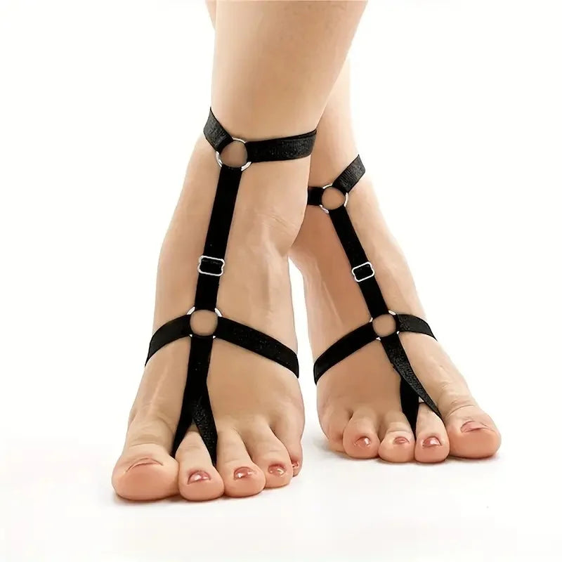 2PCS Women's Fashionable and Sexy Black Elastic Band Adjustable Pure Desire Leg Ring Foot Decoration Belt Fun Adult Accessories