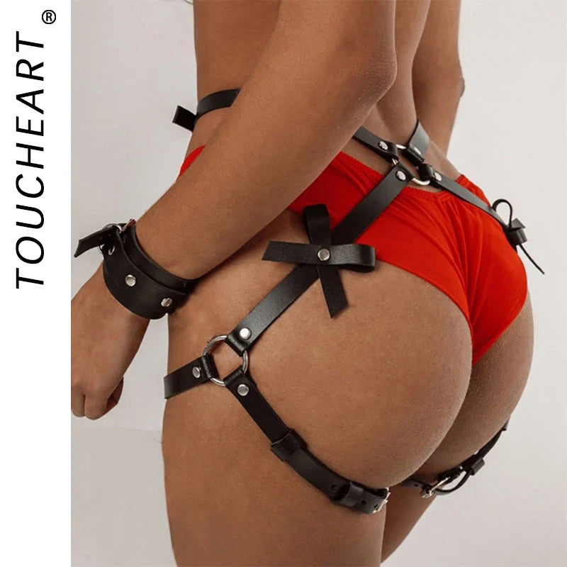 Sexy Leg Harness Garter Belt Leather Lingerie Thigh Garter Bondage Lingerie Women Sexy PU Waist Chain Thigh Garters