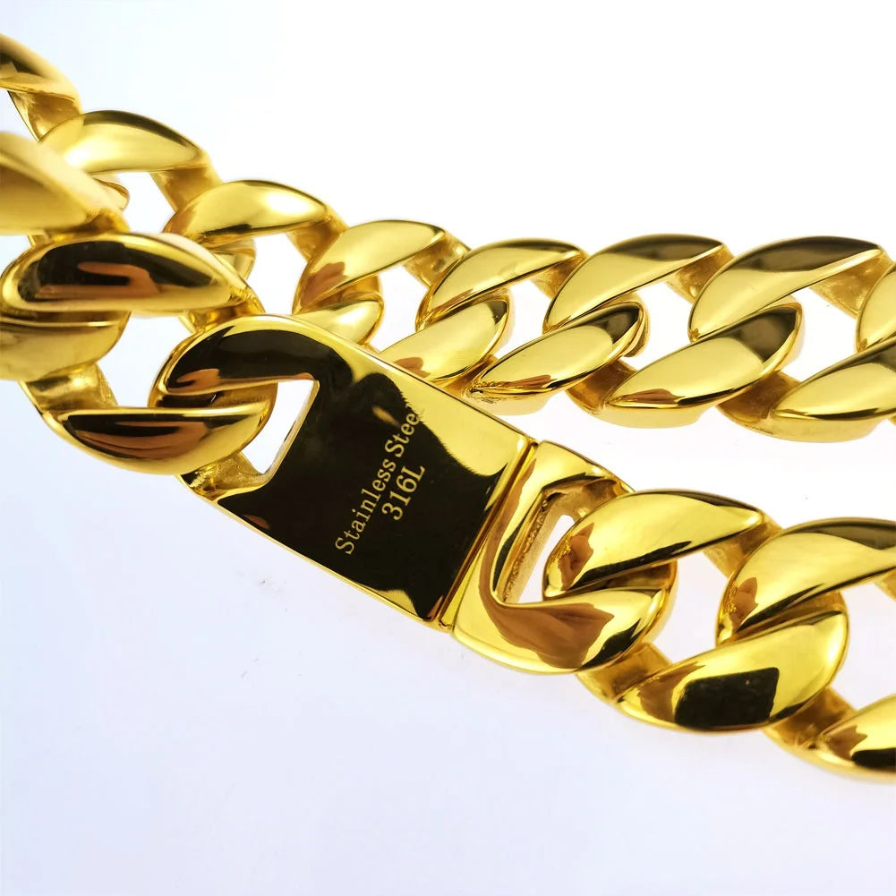 316L Stainless Steel  Tone Curb 24mm Solid Heavy Long Necklace + Bracelet Jewelry