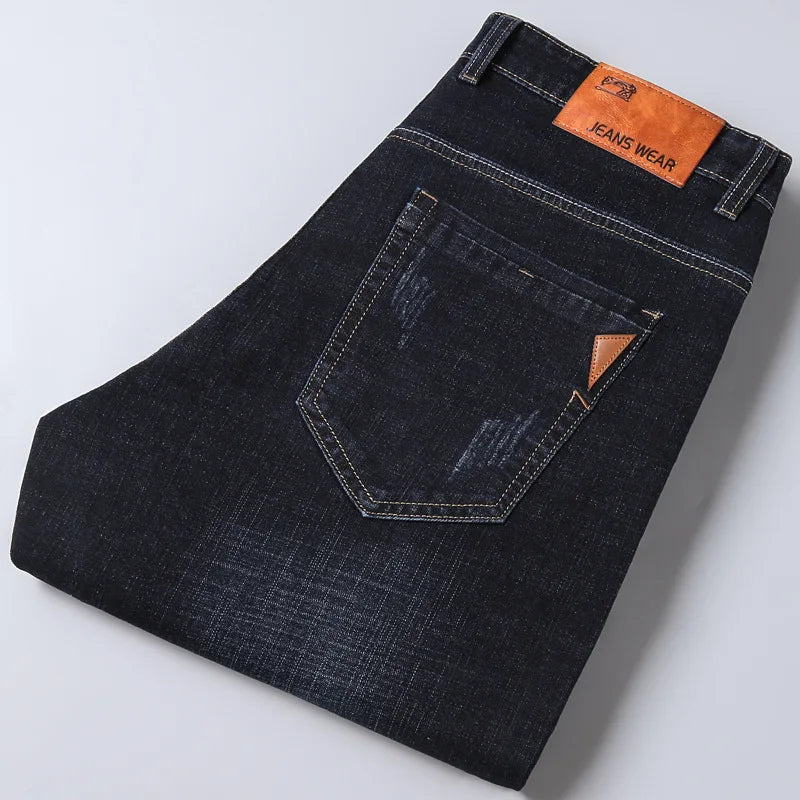 New Men Light Luxury Stretch Slim Fit Pants Comfortable Soft Business Fashion Straight Casual Denim Trousers Male Brand Clothing