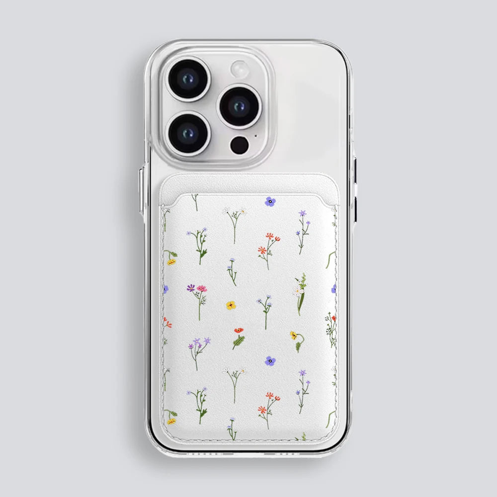 Leather Card Wallet Cover Magnetic Phone Card HolderPhone Back Bag Cute Flowers Case Suitable For all iPhone For Magsafe Card