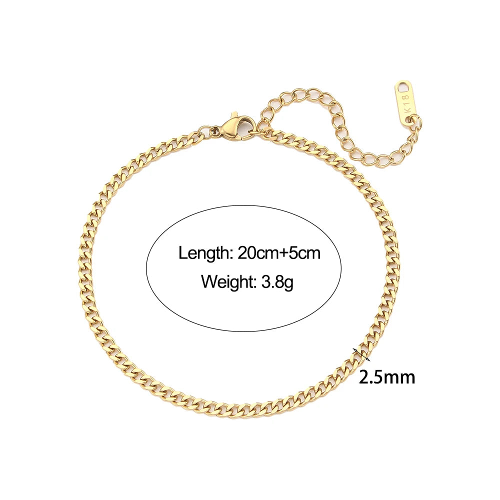 Miniamlist Men Bracelet Gold Jewelry Street Style Stainless Steel 316L 18k Gold Plated Cuban Chain Bracelets For Women