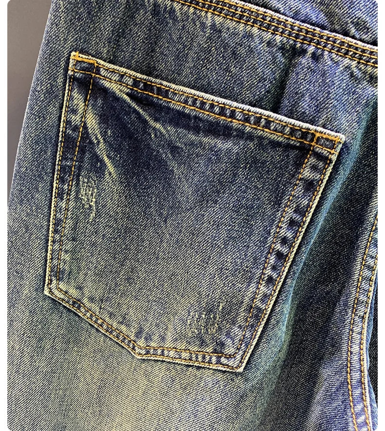 High Street Trendy Marke Retro Distressed Loose Harlan Jeans Herren Frühling und Herbst Neue personalisierte trendige Patch lange Hosen Me