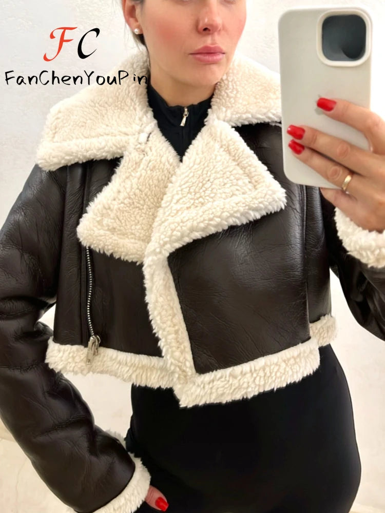 Autumn Winter Women's Leather Jacket Coat Fashion Vintage Zippers Faux Leathers Casual Simple Cool Short Soft Warm Coats