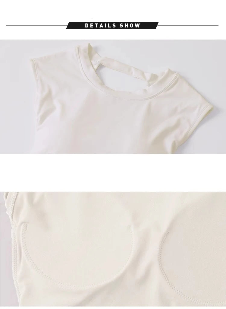 Women's Backless Fitness Clothes with Fixed Chest Pad Beautiful Top Short Sleeve Dance Sport  T-Shirt Yoga Wear