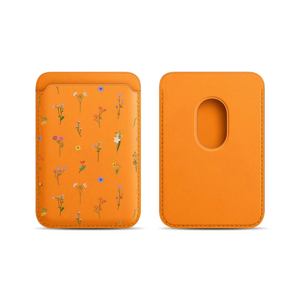 Leather Card Wallet Cover Magnetic Phone Card HolderPhone Back Bag Cute Flowers Case Suitable For all iPhone For Magsafe Card