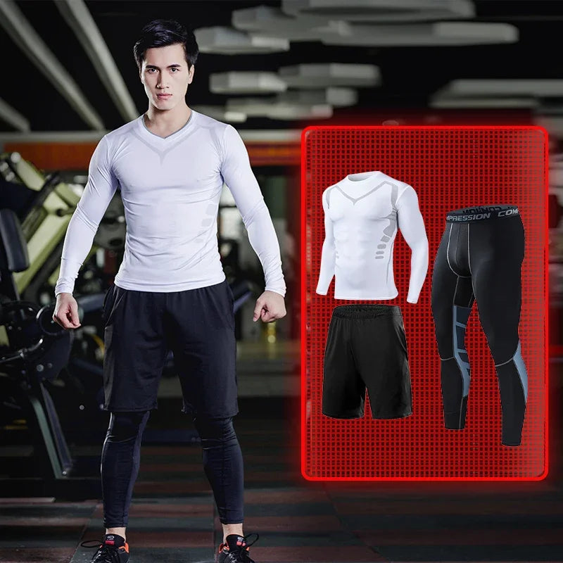 Mens Fitness Sportswear Set Moisture-wicking for Gym Running Leggings Dry Fit and Comfortable Workouts Sports Wear Clothes