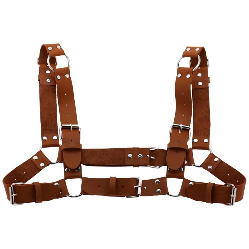 Decopunk Women Men Sexy Punk Chest Harness Adjustable Caged Metal Body Chain PU Leather Choker Statement Necklace Party Clubwear