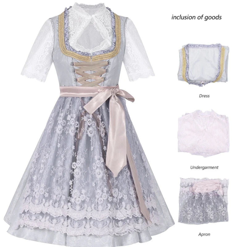 German Oktoberfest Dress for Women (Includes Lingerie and Apron),Halloween and Carnival Costume,Bavarian-Style Maid Outfit