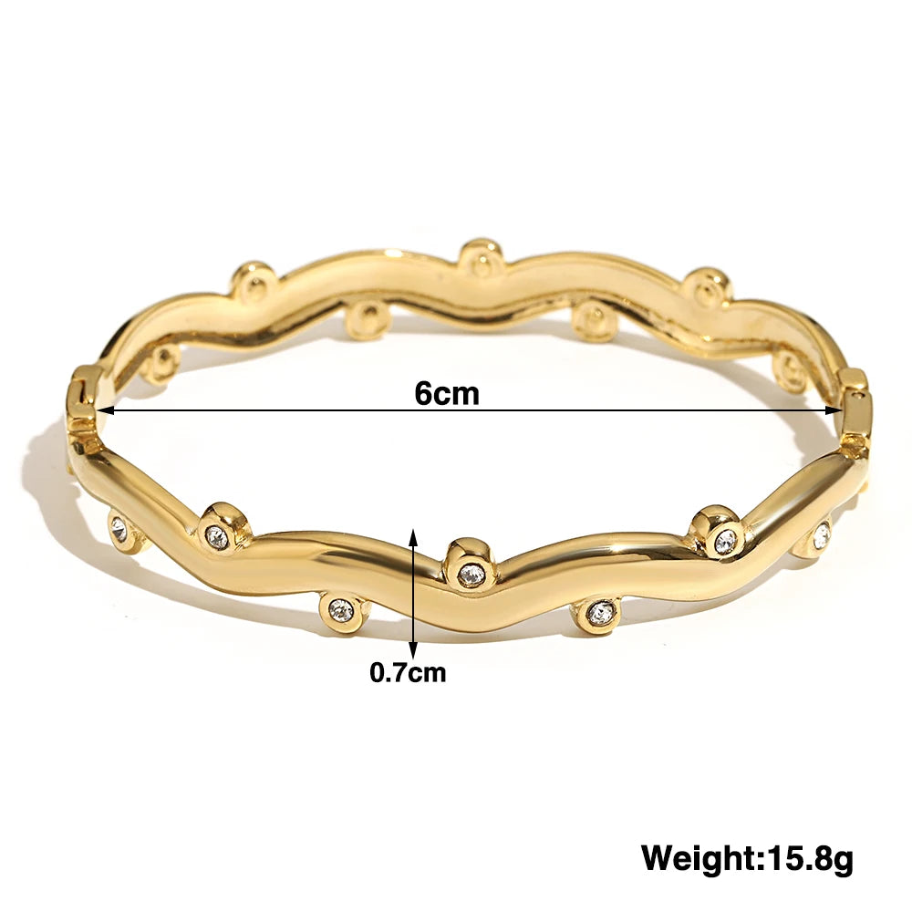 Greatera Trendy Gold Plated 316L Stainless Steel Bangles Bracelets for Women Delicate Cubic Zirconia Bracelet Party Jewelry 2024