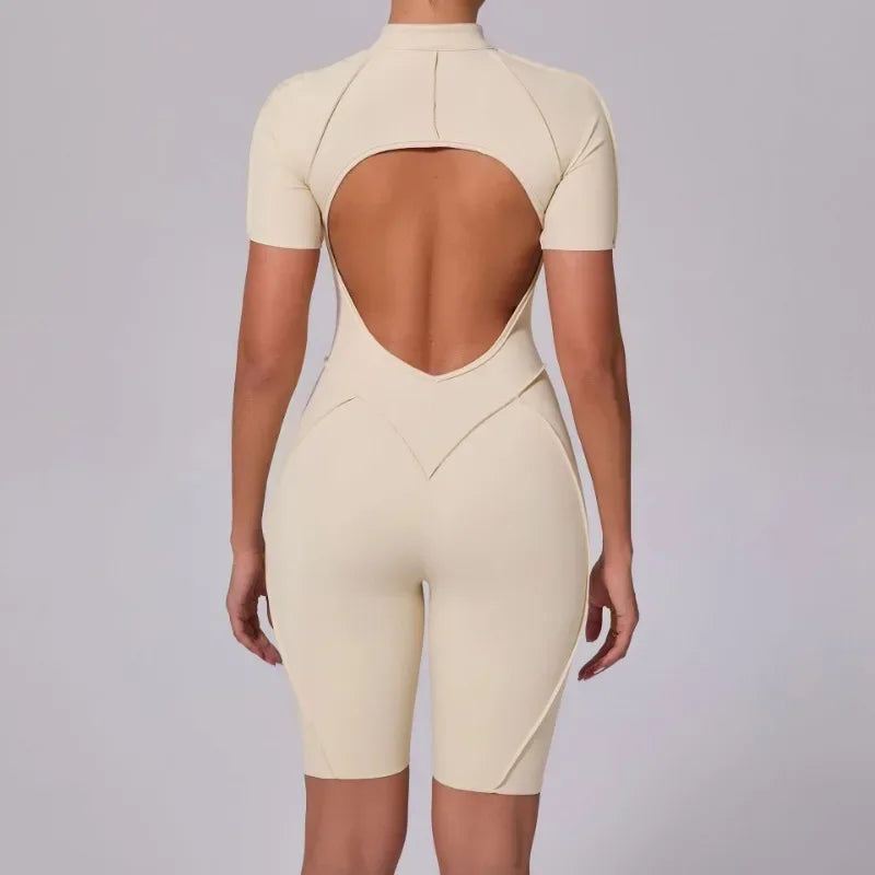 Women's Tracksuit Gym Workout Sports Clothes Outfit Zipper Jumpsuit Yoga Fitness Overalls Set Open Back Bodysuits Suit for Women