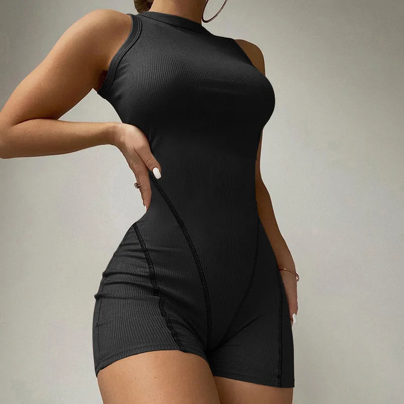 Solid Black Romper Summer Women Aesthetic Clothes Sleeveless Sexy Bodysuit One Pieces Playsuit Bodycon Jumpsuit y2k clothes 00s