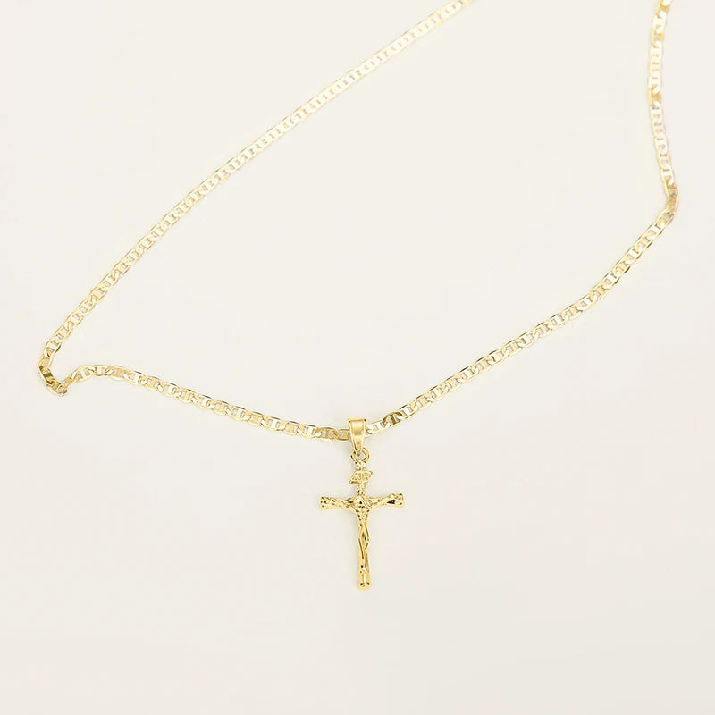 Huitan Religious Cross Pendant Necklace for Women/Men Two Tone Plated New Trendy Boys Girls Necklace Hip Hop Rock Neck Jewelry