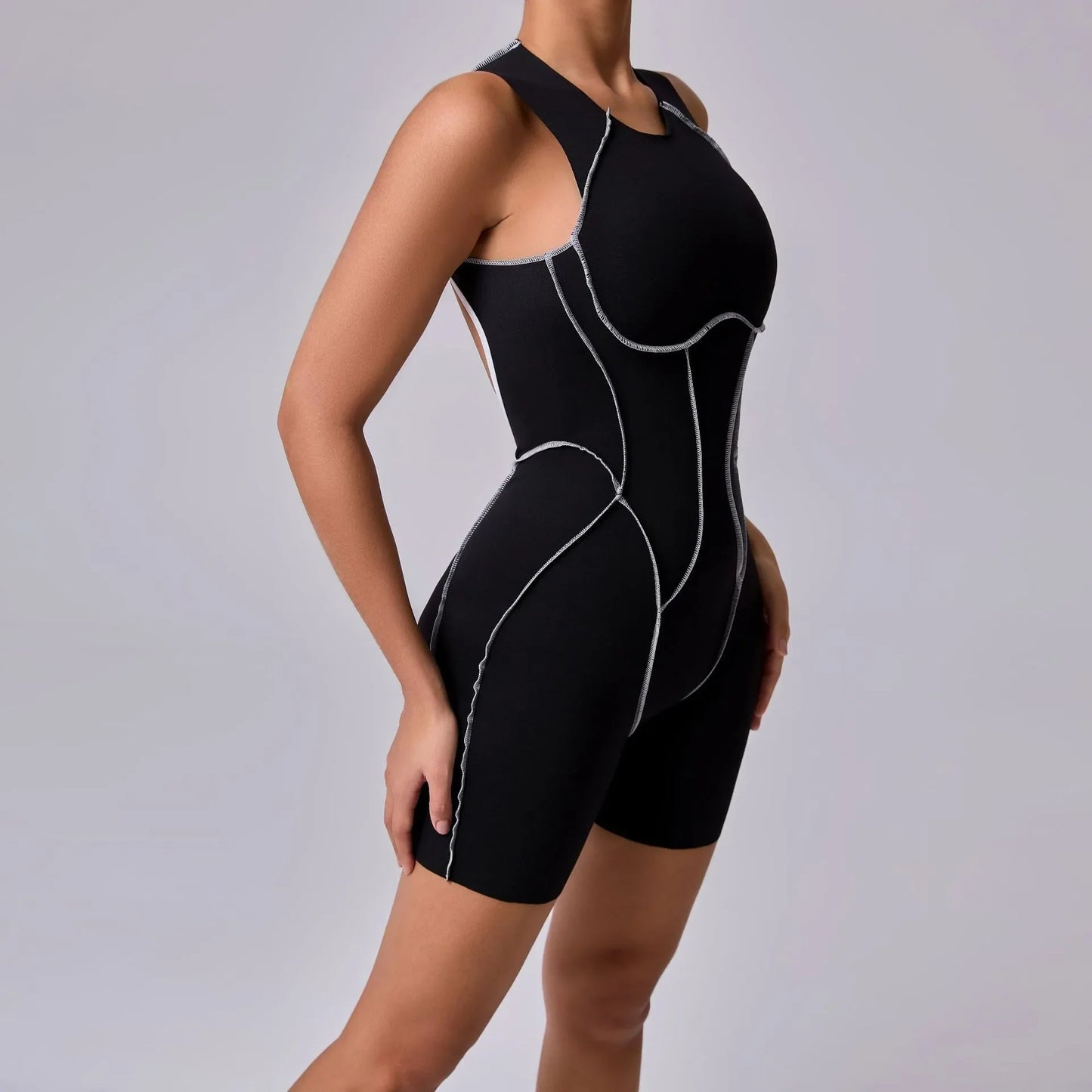 New Summer Stitching Color Backless Yoga Jumpsuits With Chest Pads Women Sleeveless Sports Bodysuit Hip Lifting Workout Overalls