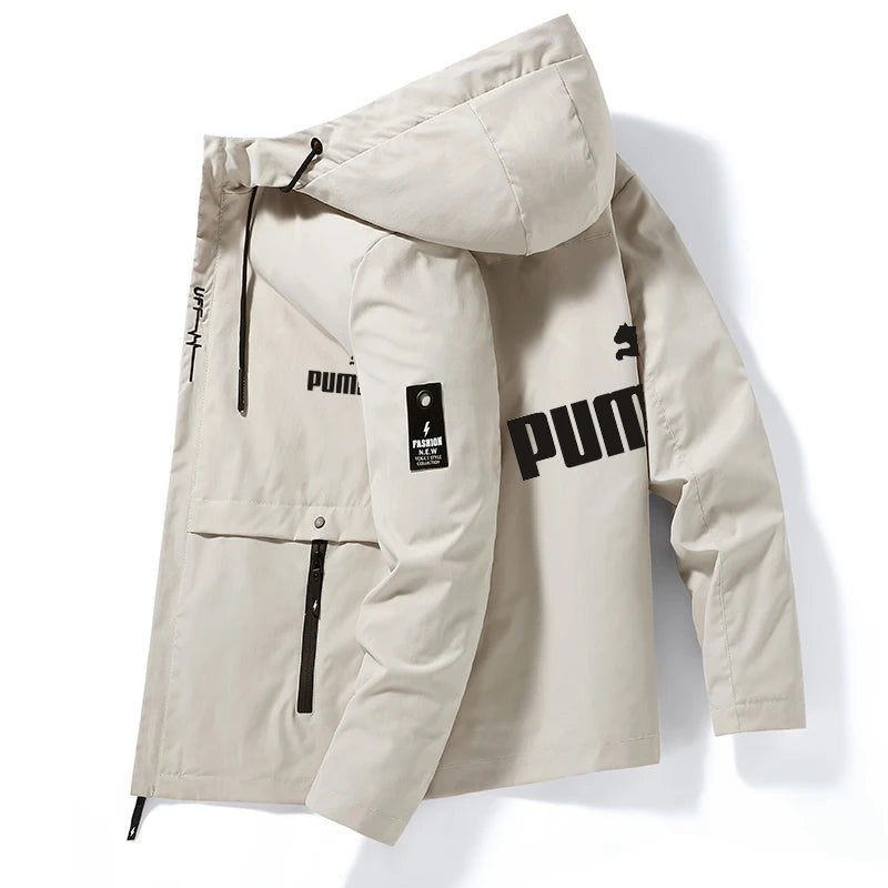 Autumn and Winter Full Icon Brand Men's Windproof Zipper Hooded Jacket Casual High Quality Outdoor Sports Lightweight Style