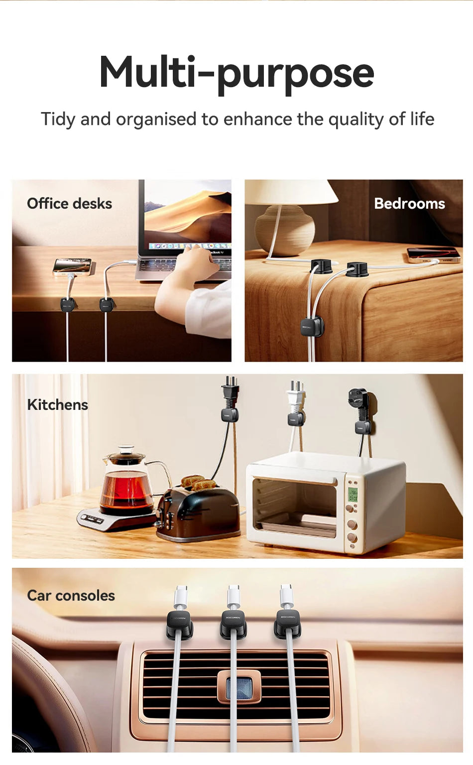 Rocoren Magnetic Cable Sorting Desktop Self Adhesive Cable Clamp Adjustable Cable Management Clamp for Earphone Cable Data Cable
