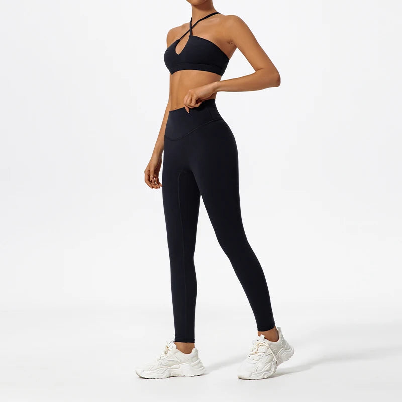Two-Piece Women's Sports Set Chest Crossover Yoga Clothes Female Gym Bandeau Sports Bra Suits Sport Outfit For Woman